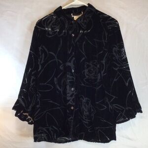 Women's sheer burnout velvet floral blouse size 1x black dark floral witchy